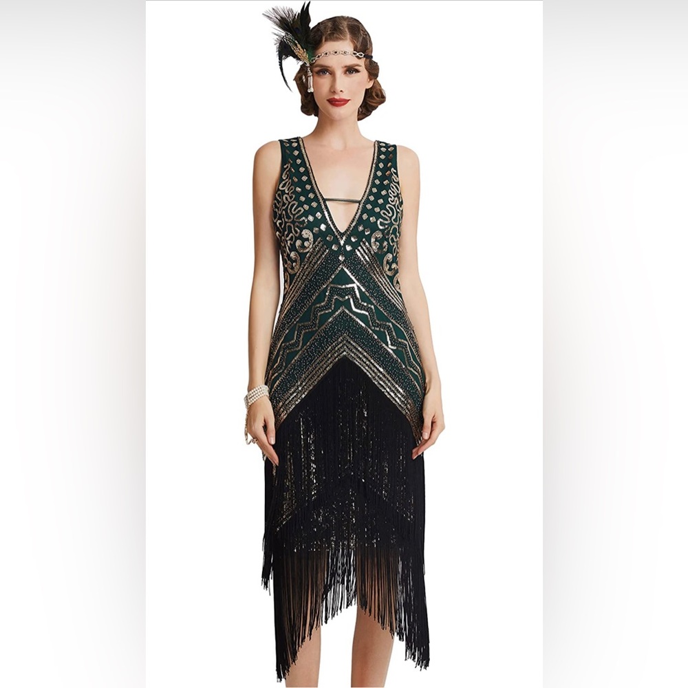 Flapper Dress Dark Green